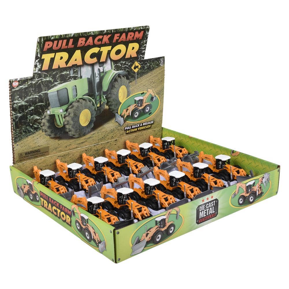7" Diecast Pull Back Farm Tractor Assortment 12/Disp