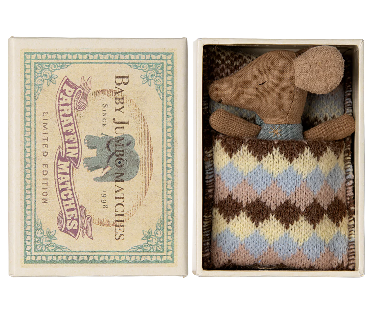 Sleepy Wakey Baby Mouse in Matchbox- Blue