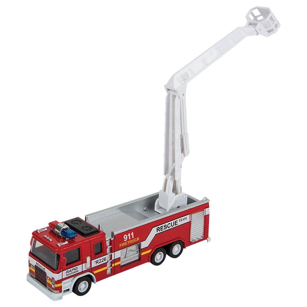 7" Diecast Pull Back Lgt/Sound Fire Engine 1:32 Scale