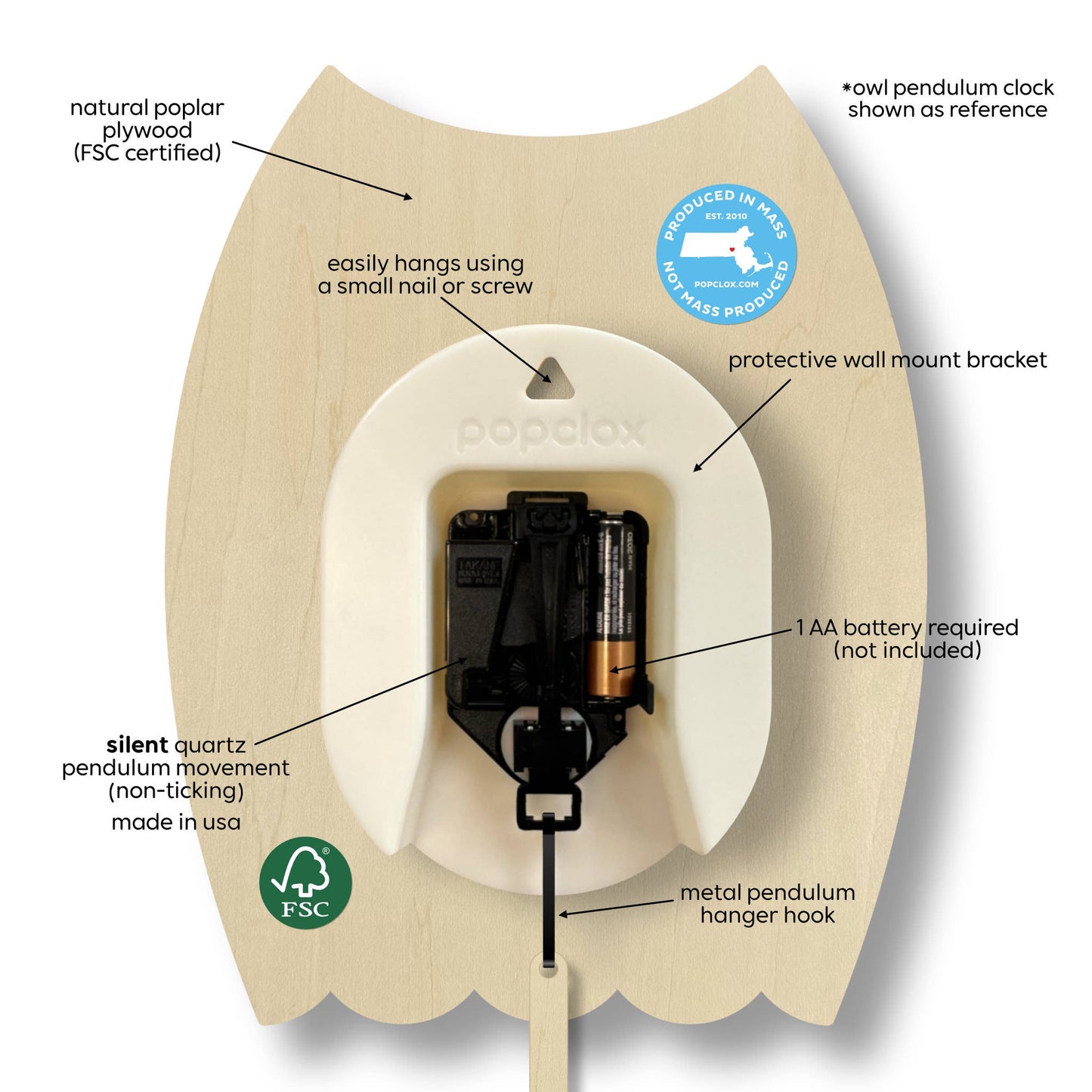 Skateboard Pendulum Clock - Wood