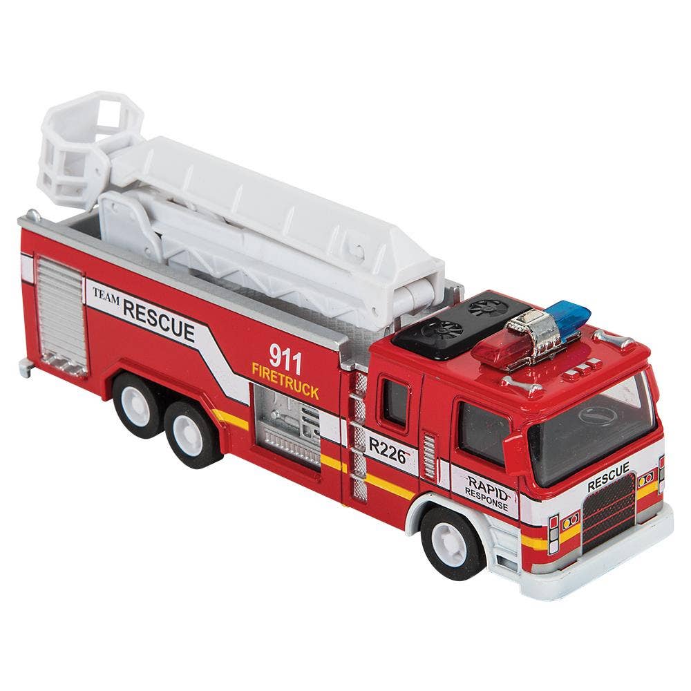 7" Diecast Pull Back Lgt/Sound Fire Engine 1:32 Scale
