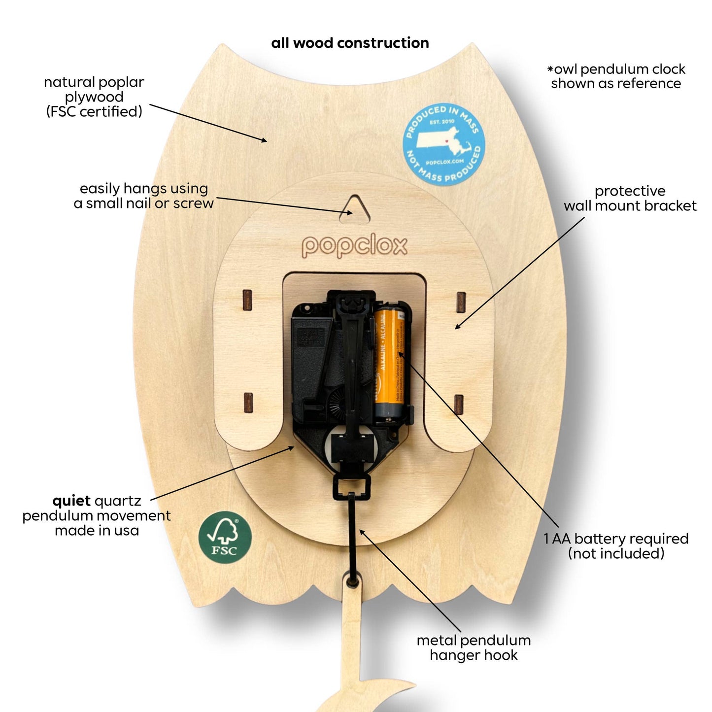 French Bulldog Pendulum Clock - Wood