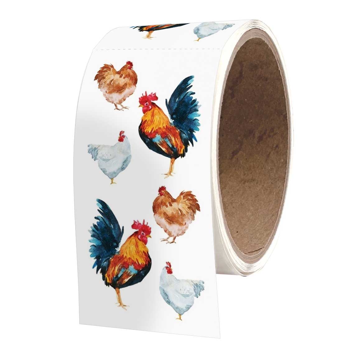 Chickens-Watercolor Stickers - ROLL OF 50 MODULES