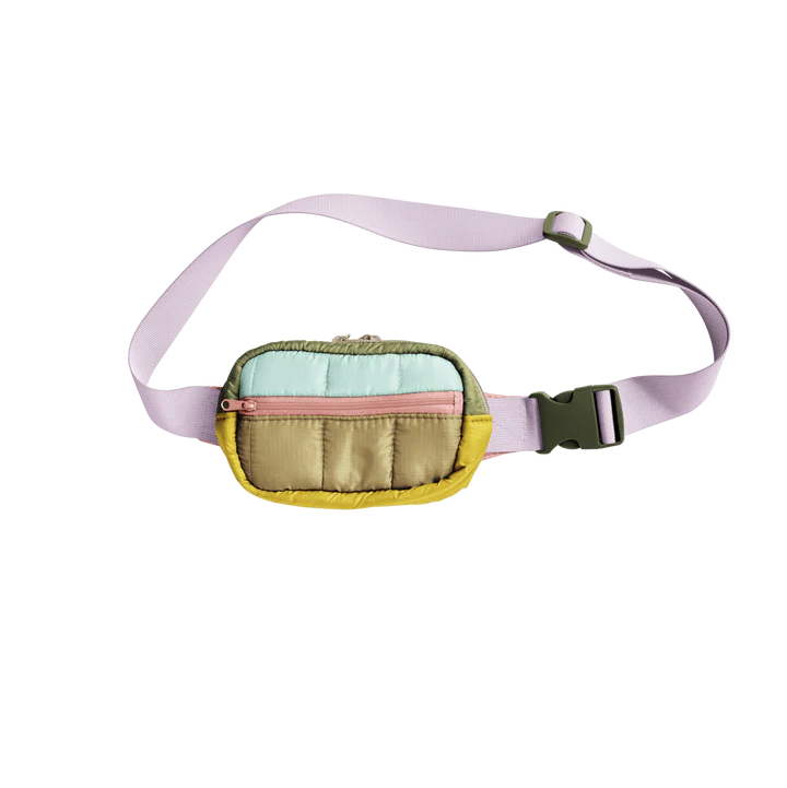 Small Puffy Hip Bag- Olive Lilac Block