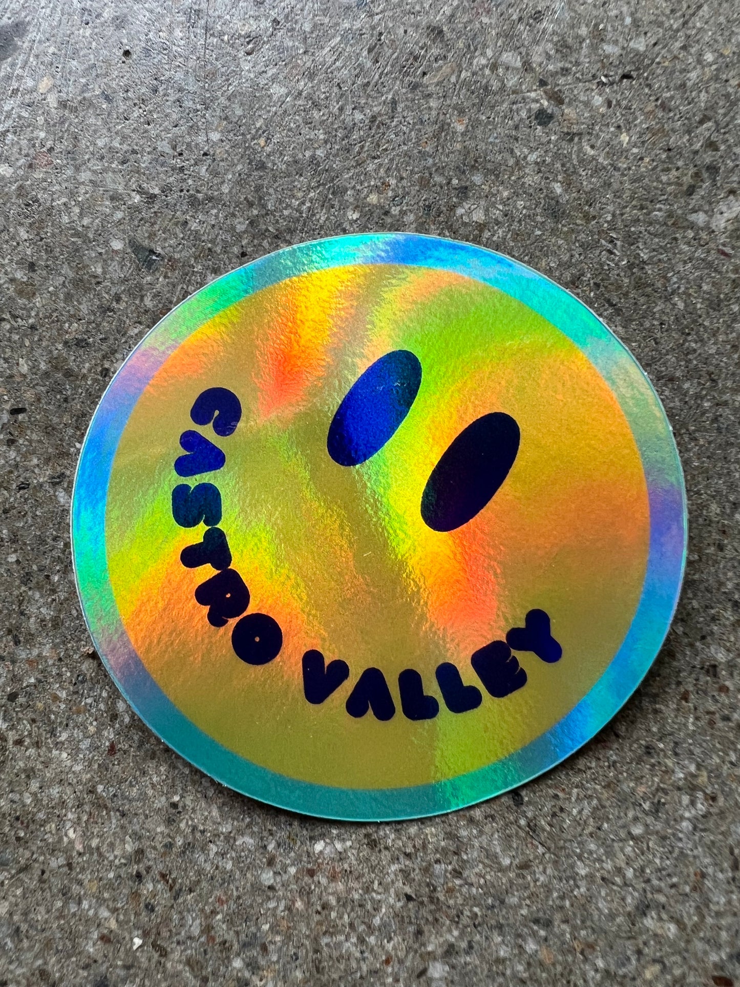 Holographic Smiley Face Castro Valley Sticker