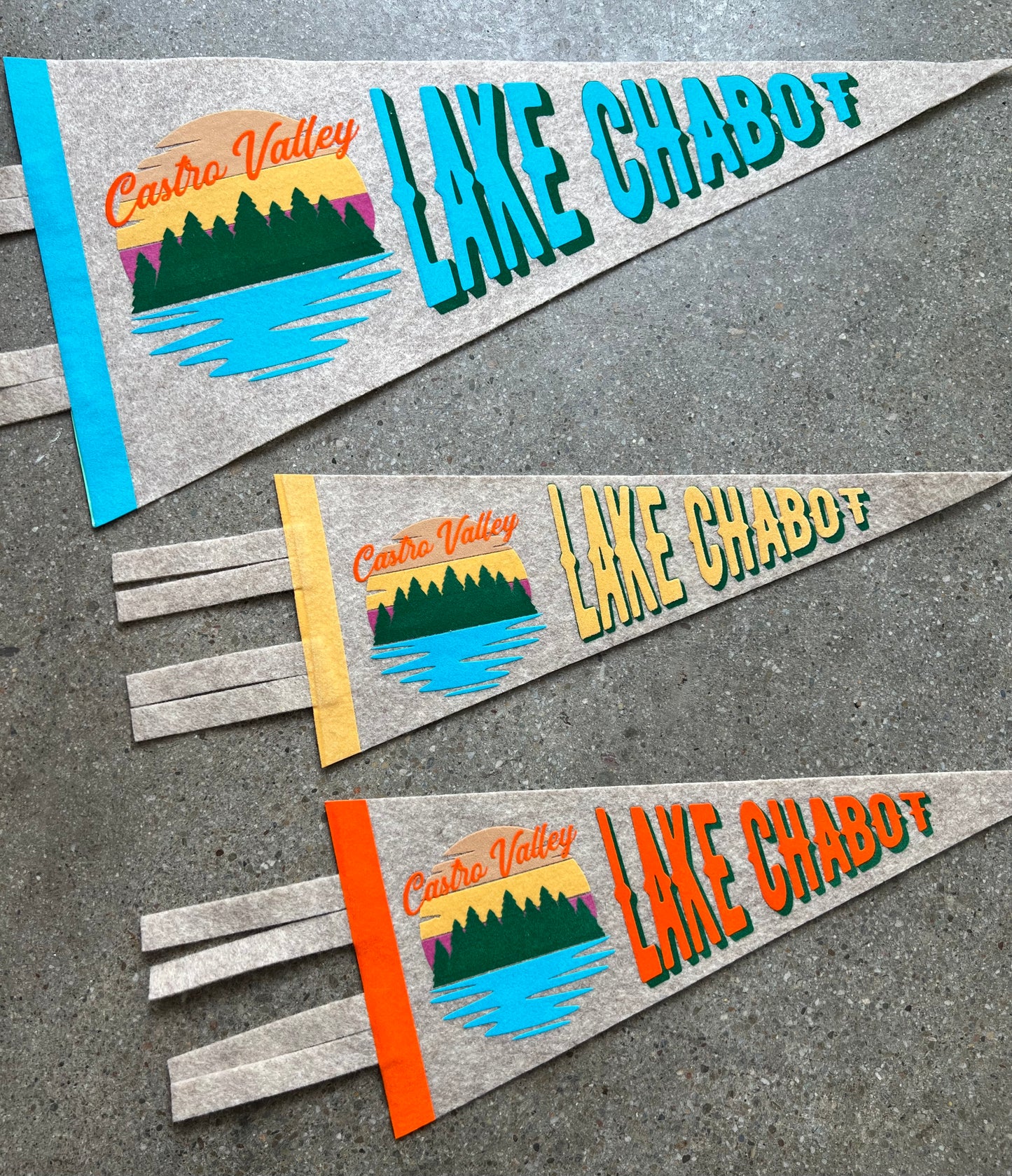 Lake Chabot Pennant 9x18 with turquoise blue eding