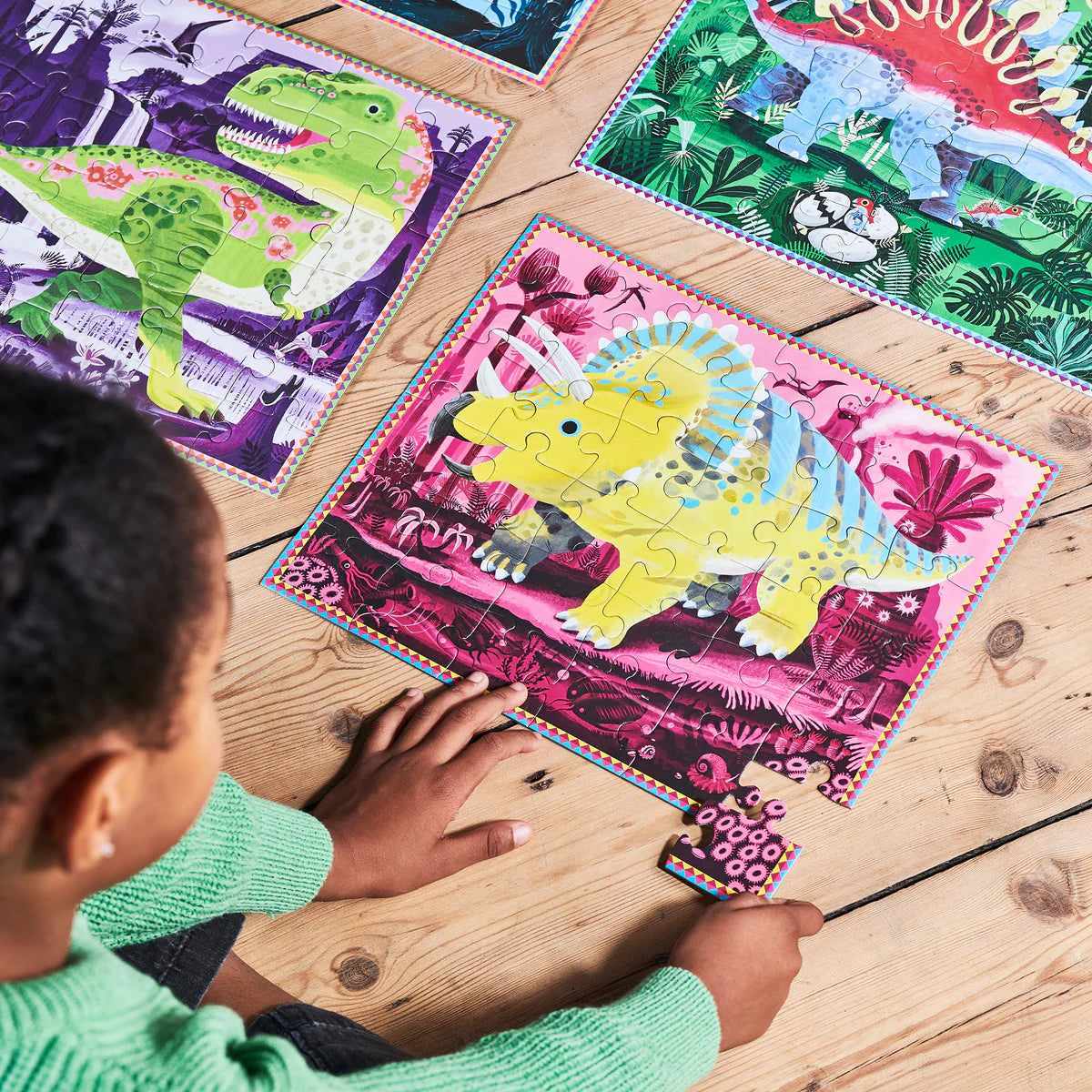 Dinosaurs Ready to Learn- 36 Piece, 4 Jigsaw Puzzle Set- GLOW IN THE DARK