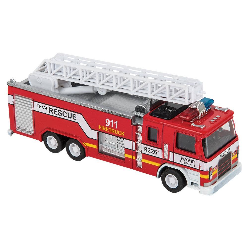7" Diecast Pull Back Lgt/Sound Fire Engine 1:32 Scale