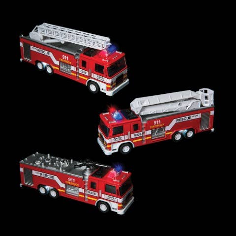 7" Diecast Pull Back Lgt/Sound Fire Engine 1:32 Scale