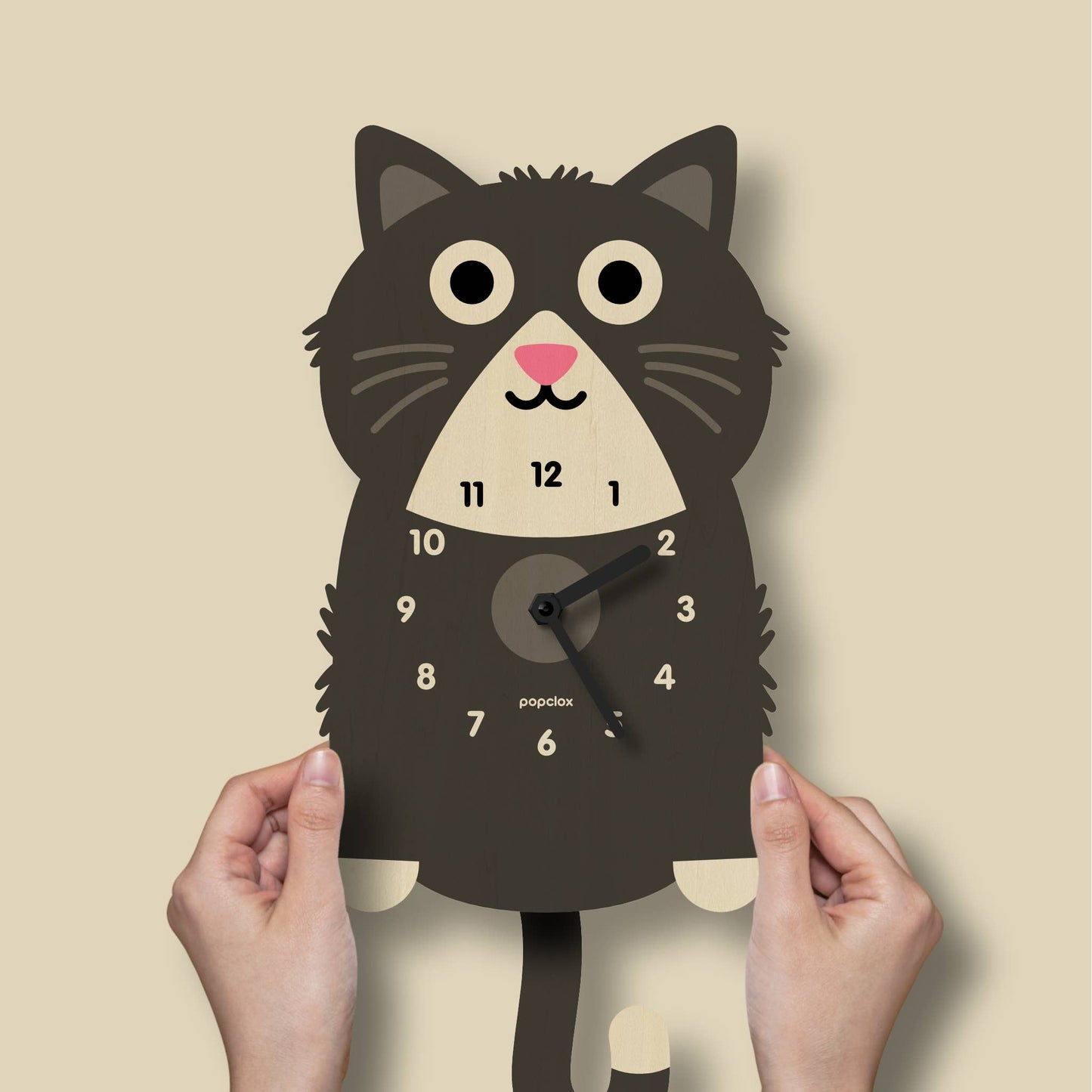 Kitten Pendulum Clock - Wood: Black
