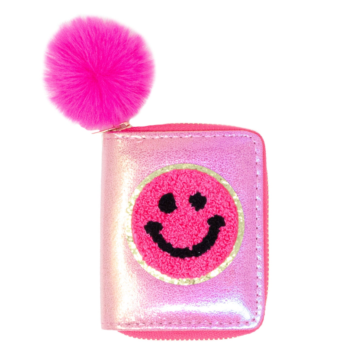 Shiny Happy Face Smile Wallet: Hot Pink