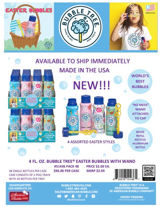 Easter Themed Aluminum Bubble Bottle & Wand 48ea/case (C (C