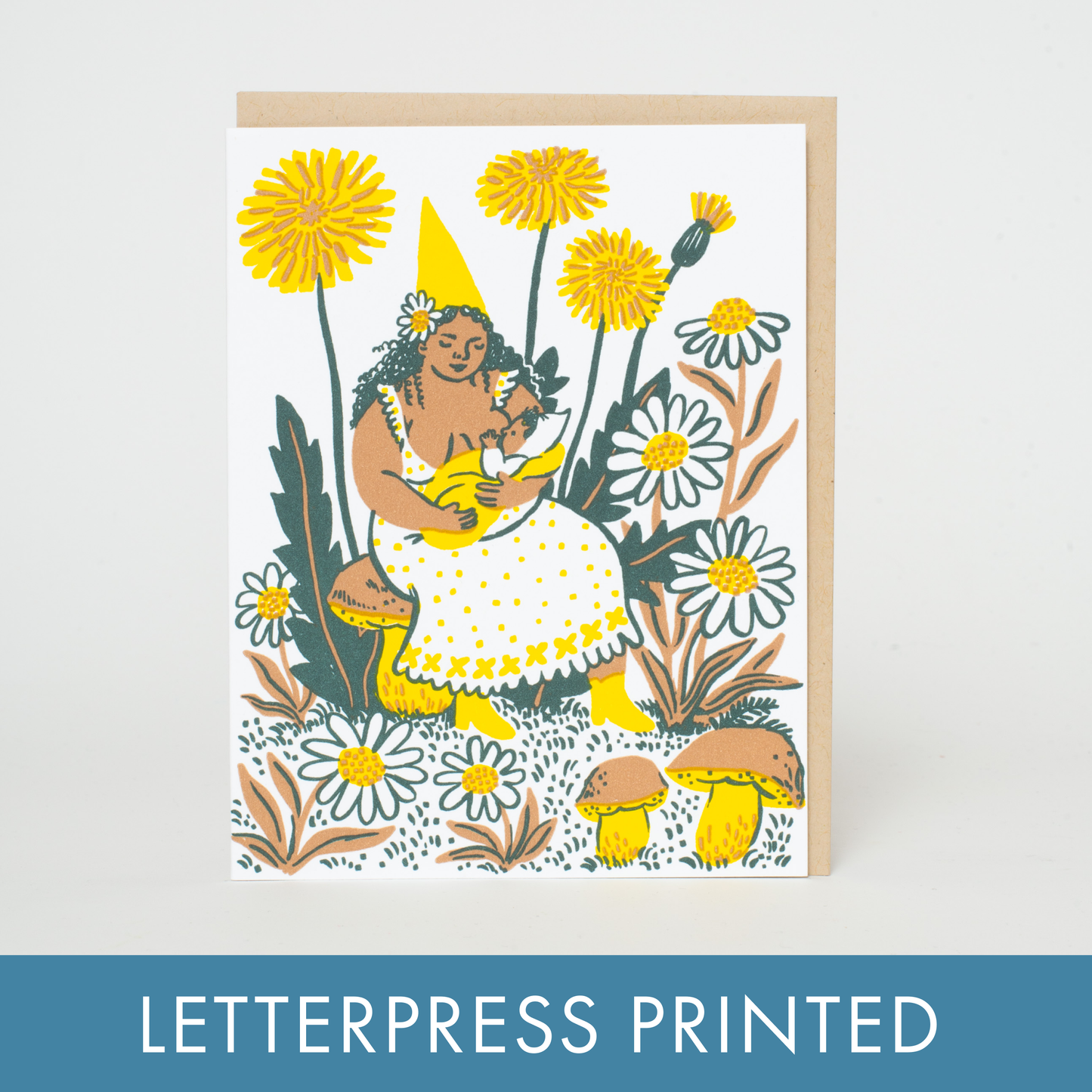 Dandelion Baby & Gnome Letterpress Greeting Card by Phoebe Wahl