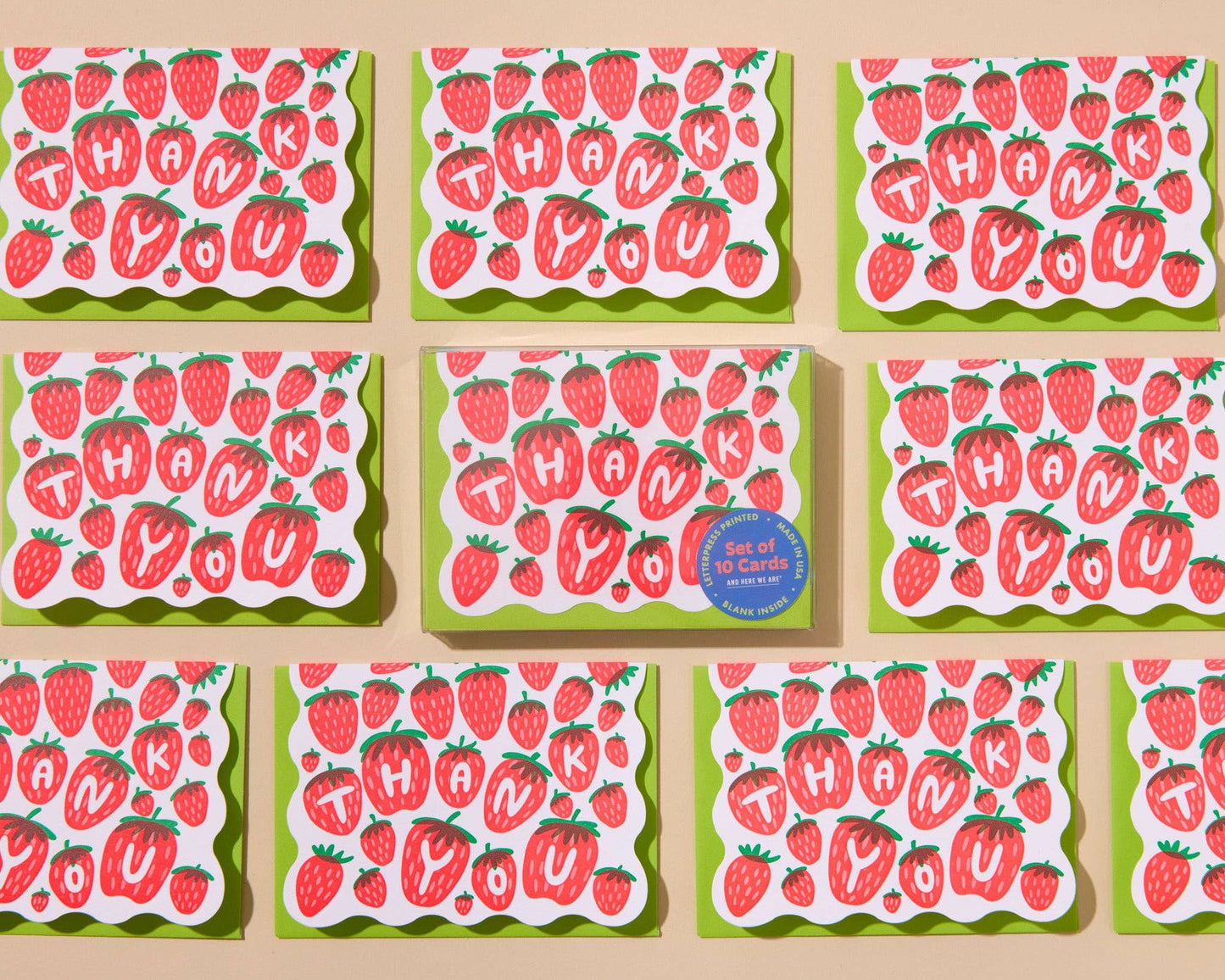 Box Set—Colorful Letterpress Thank You Notecards—Strawberry
