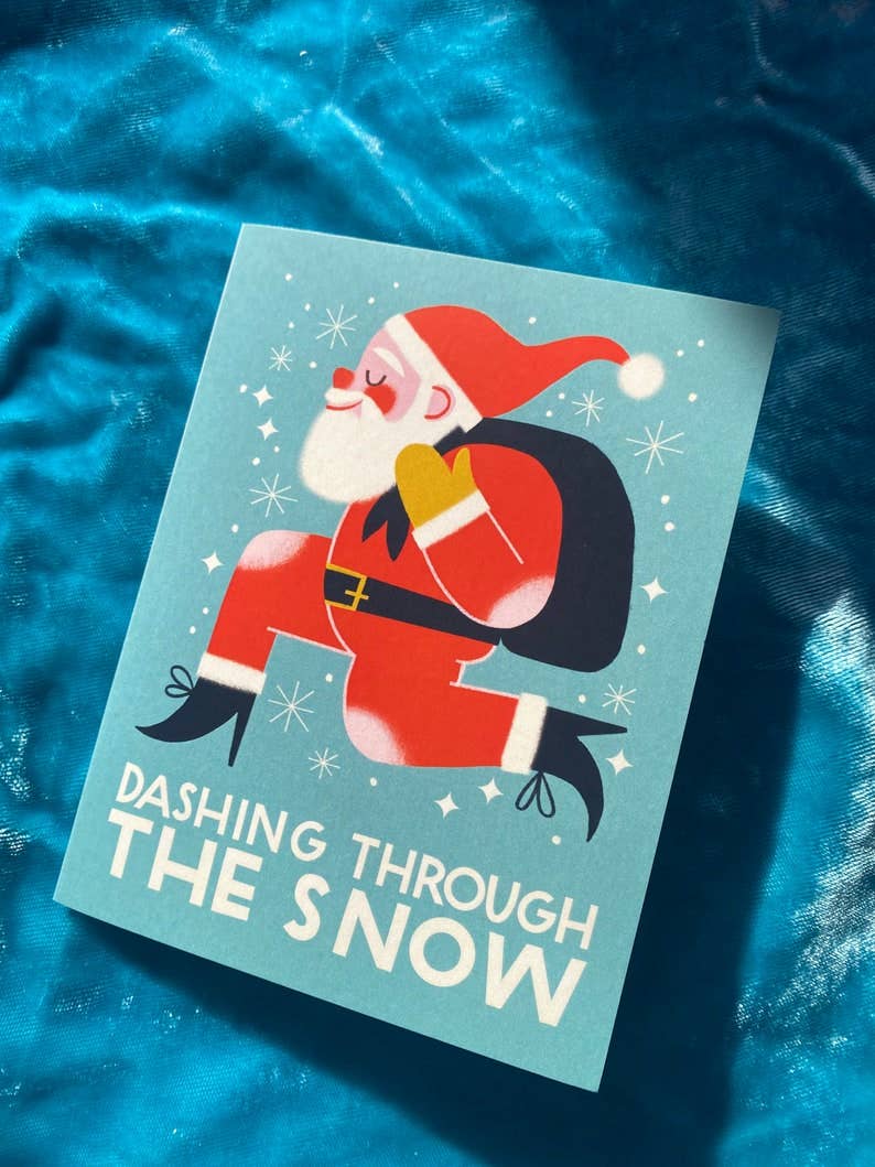 Dashing Through The Snow Santa Greeting Card