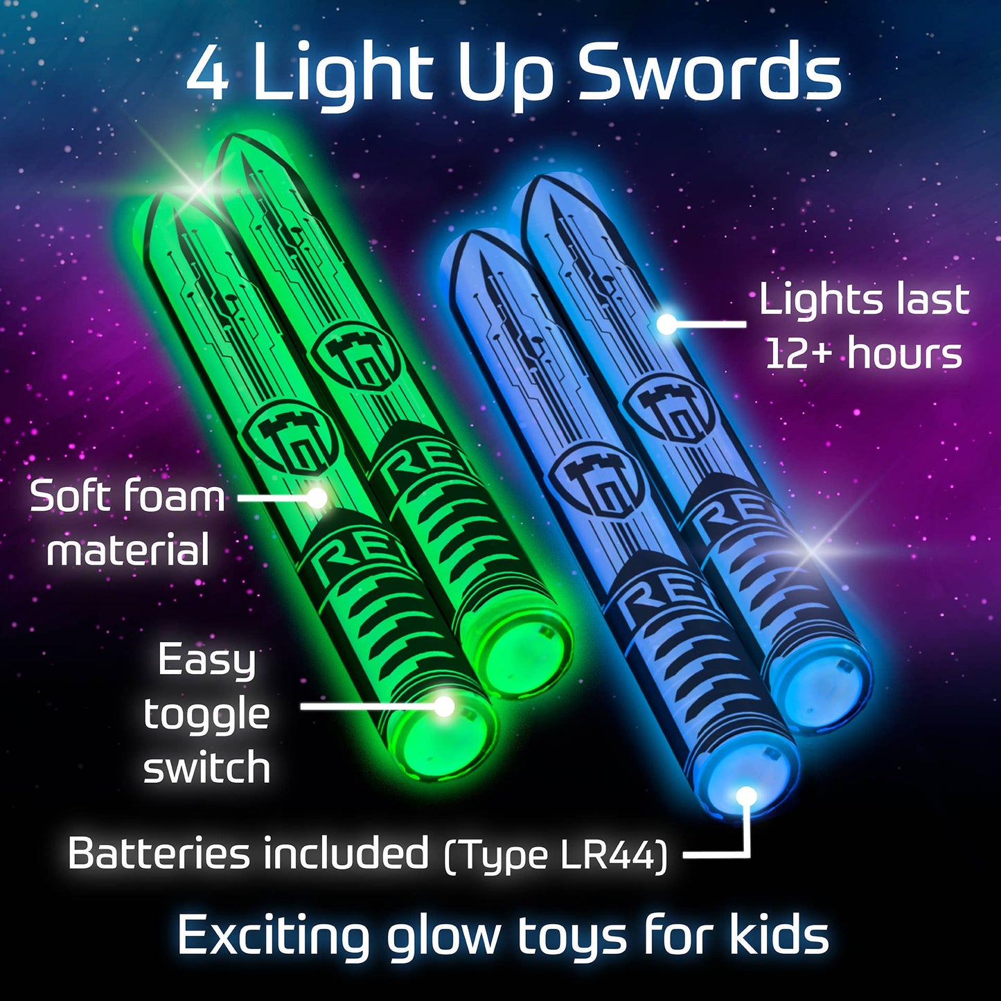 Soft Light Up Foam Toy Swords for Kids - Set of 4, 15”