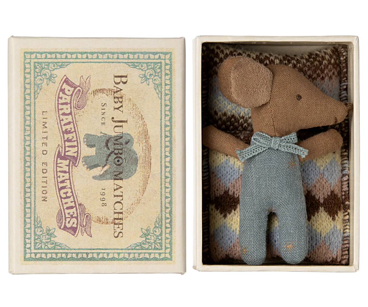 Sleepy Wakey Baby Mouse in Matchbox- Blue
