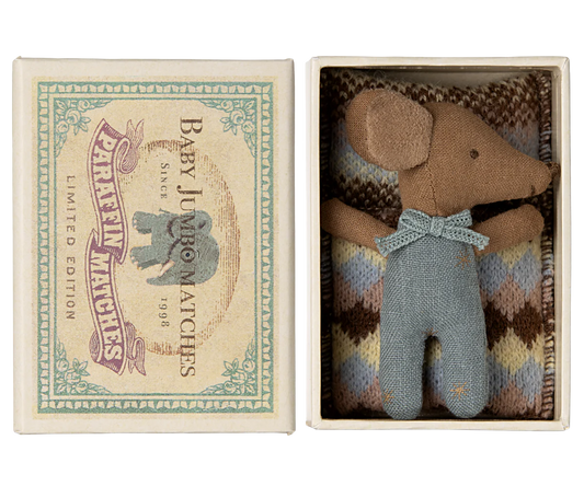 Sleepy Wakey Baby Mouse in Matchbox- Blue