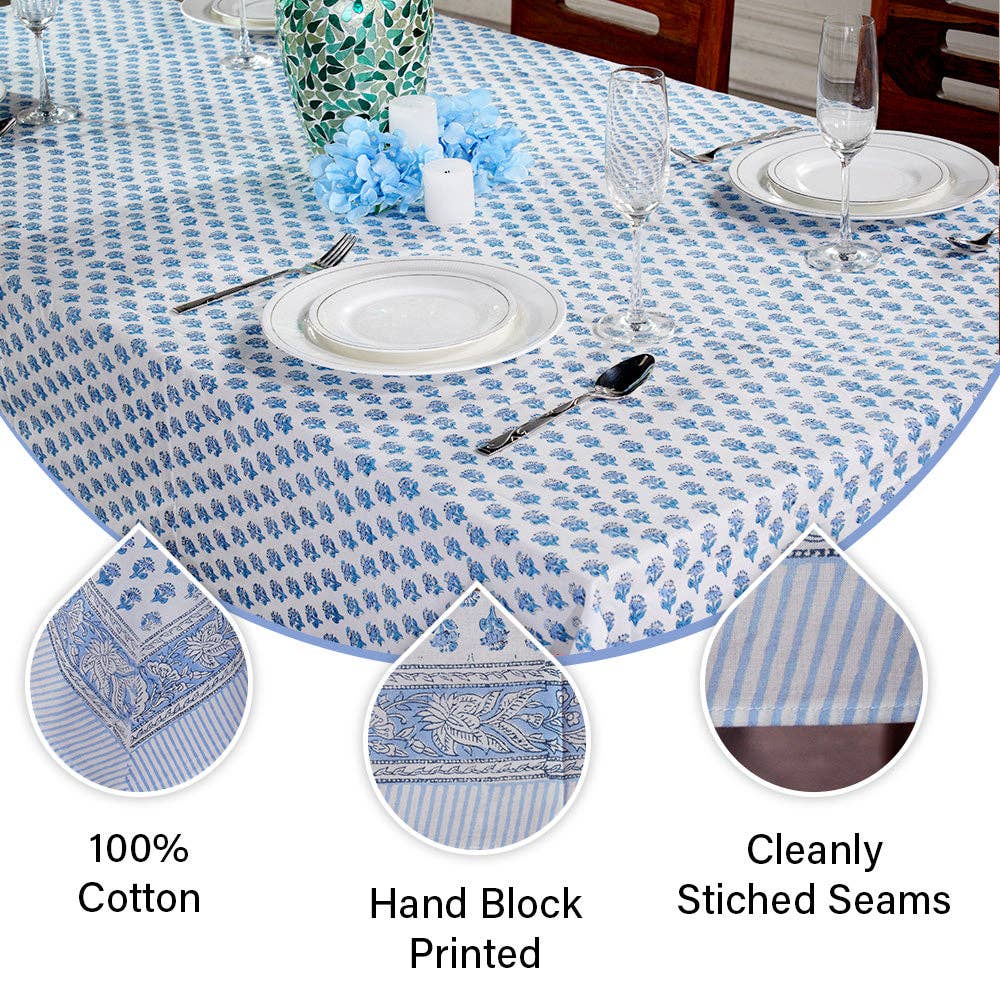 Apatite Blue Hand Block Printed Cotton tablecloth