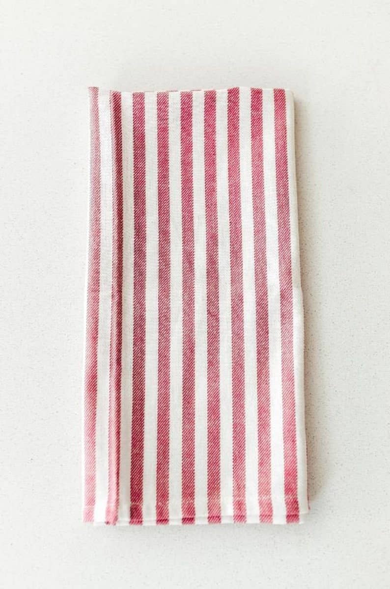 Red French Striped Dish Towel
