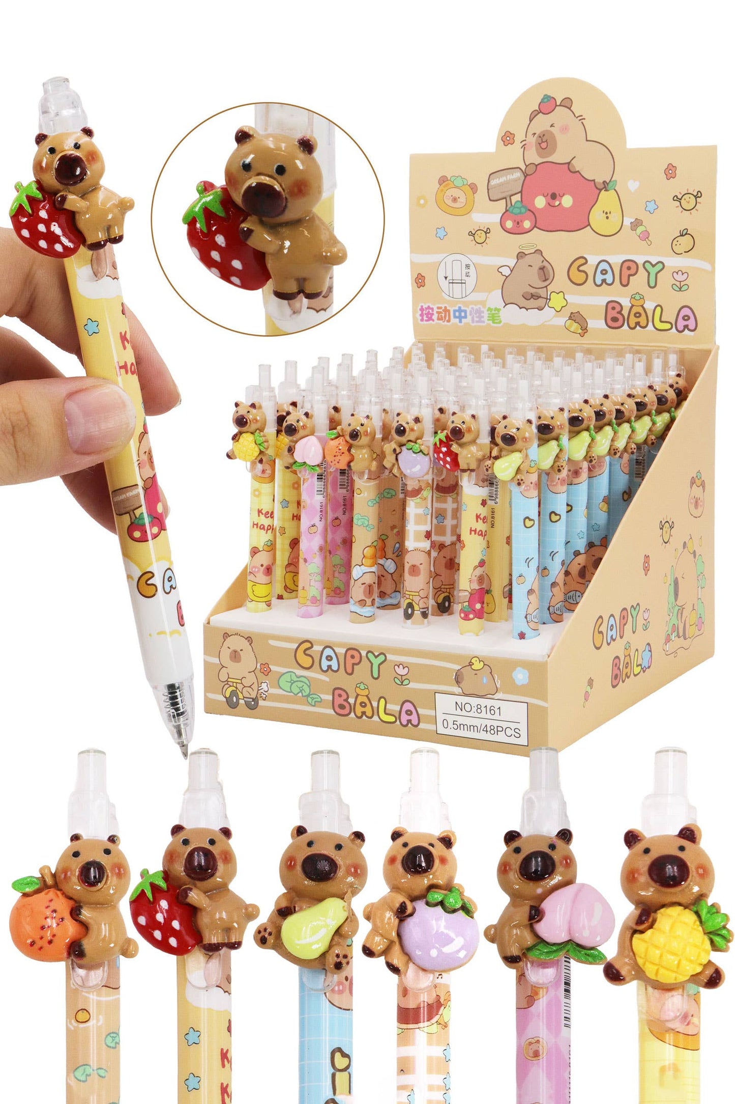 Capybara Resin Charm Click Pen - 48 Pcs