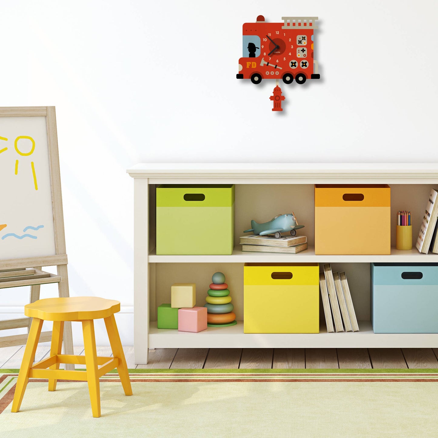 Fire Truck Pendulum Clock - Wood