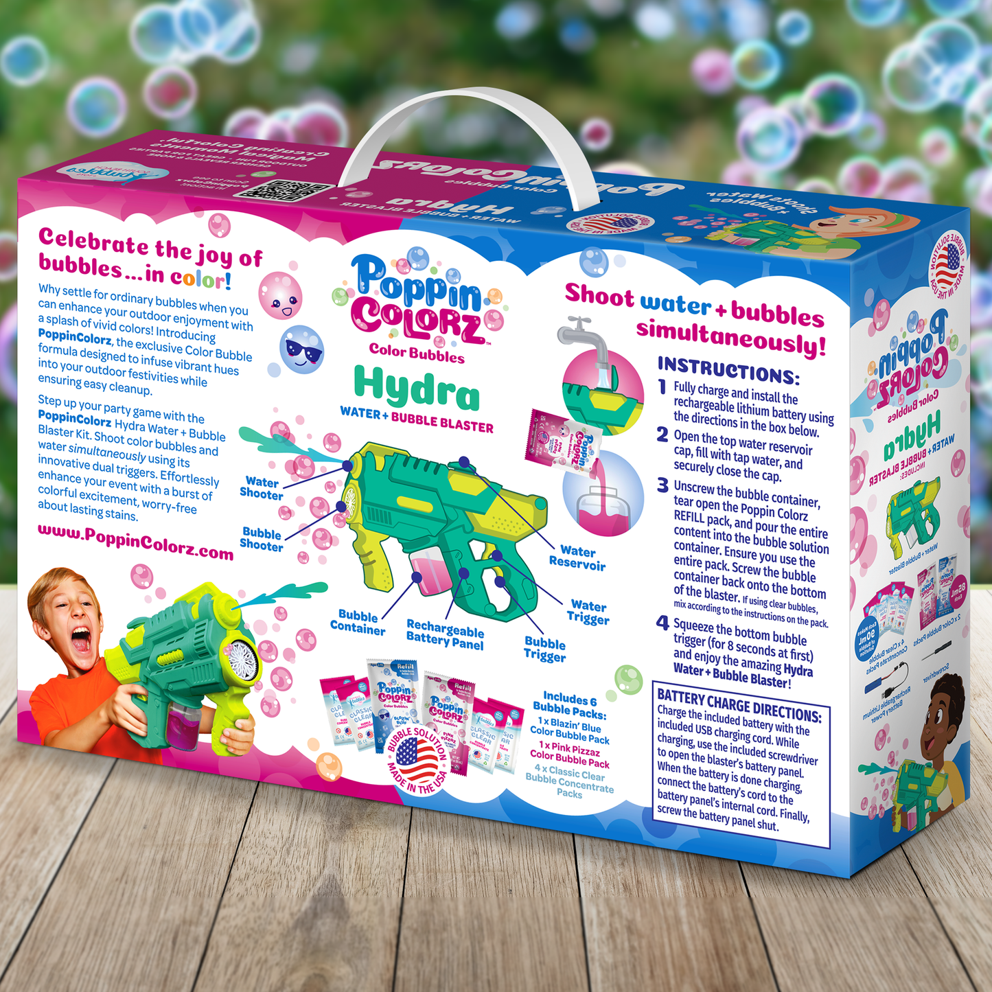 PoppinColorz Hydra: 2-in-1 Water Gun & Color Bubble Blaster