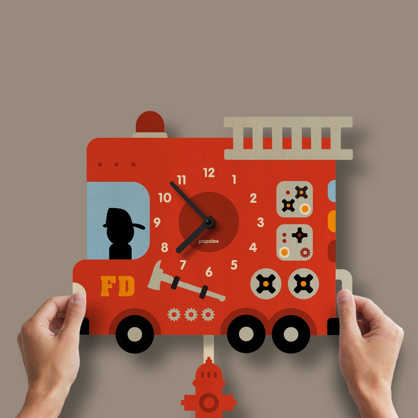 Fire Truck Pendulum Clock - Wood