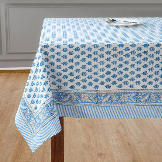 Apatite Blue Hand Block Printed Cotton tablecloth