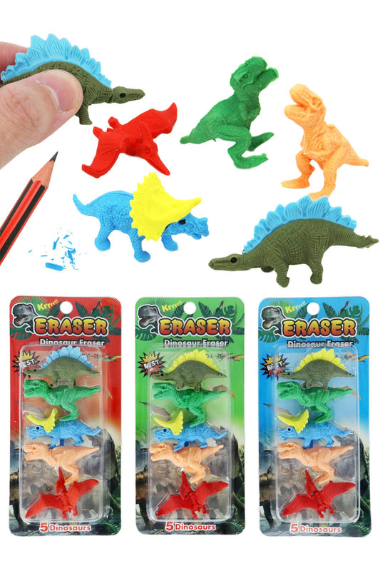 5-Count Mini Dinosaur 3d Eraser - 12 Cards