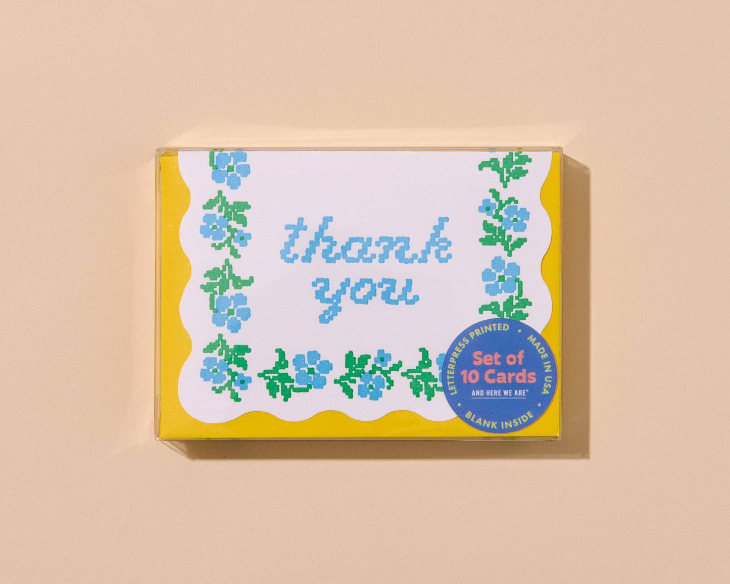 Box Set—Letterpress Thank You Notecards—Floral Crossstitch