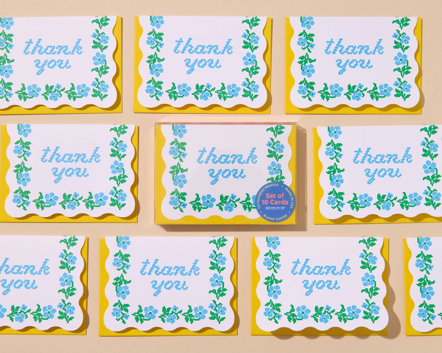 Box Set—Letterpress Thank You Notecards—Floral Crossstitch