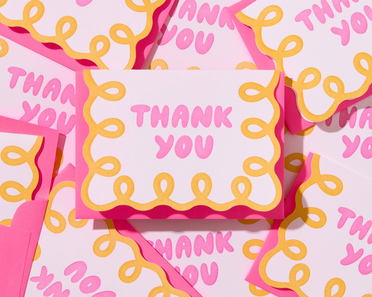 Box Set—Letterpress Scallop Thank You Notecard—Coquette Pink
