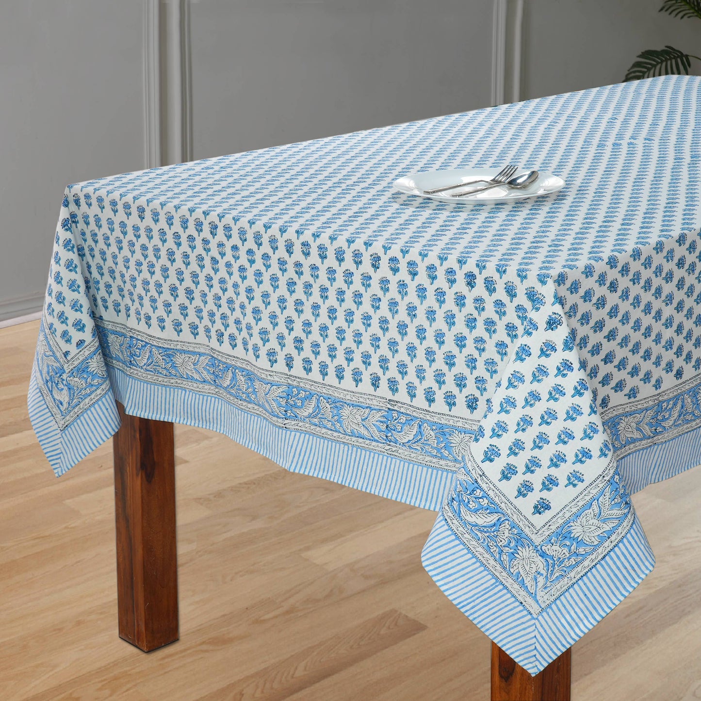Apatite Blue Hand Block Printed Cotton tablecloth