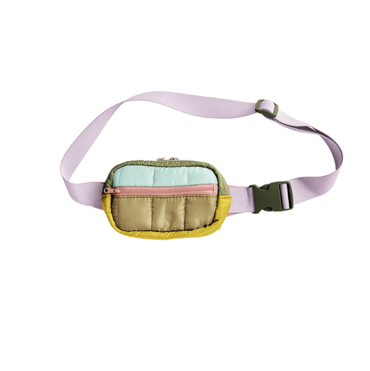 Small Puffy Hip Bag- Olive Lilac Block