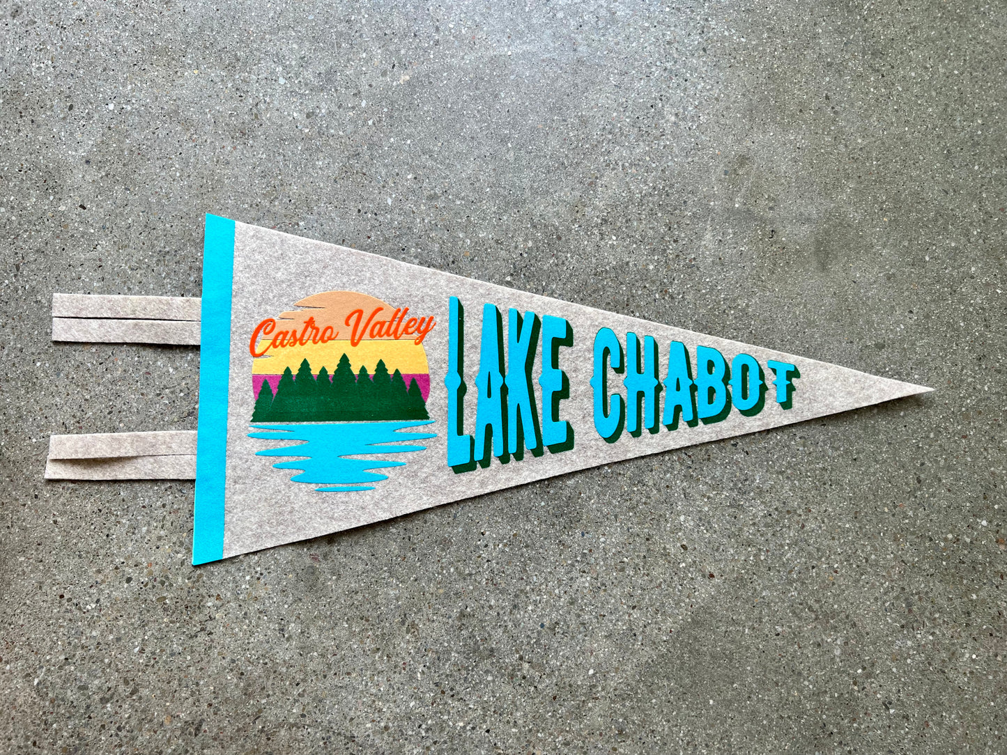 Lake Chabot Pennant 9x18 with turquoise blue eding