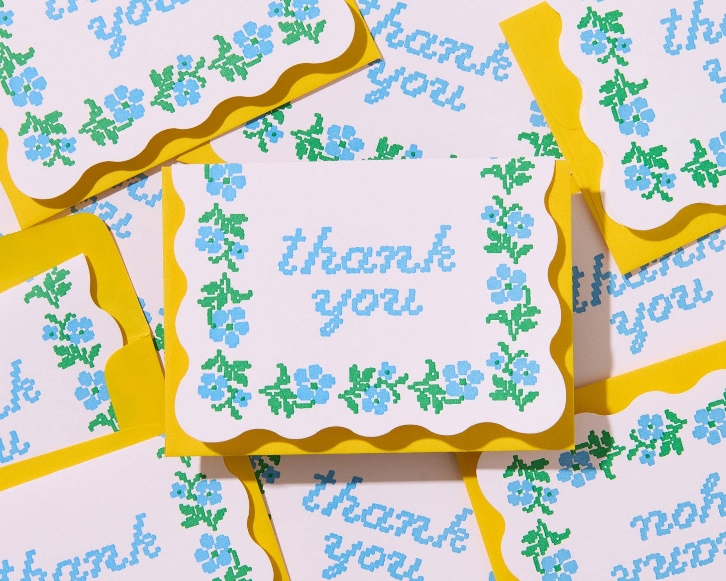 Box Set—Letterpress Thank You Notecards—Floral Crossstitch