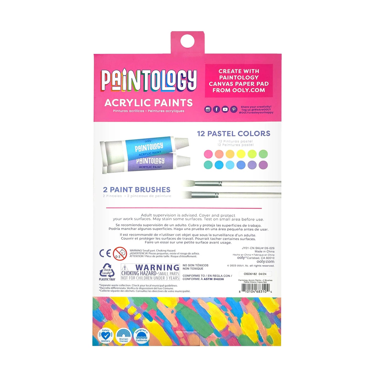 Pastel Paintology Acrylic Paints + 2 Brushes