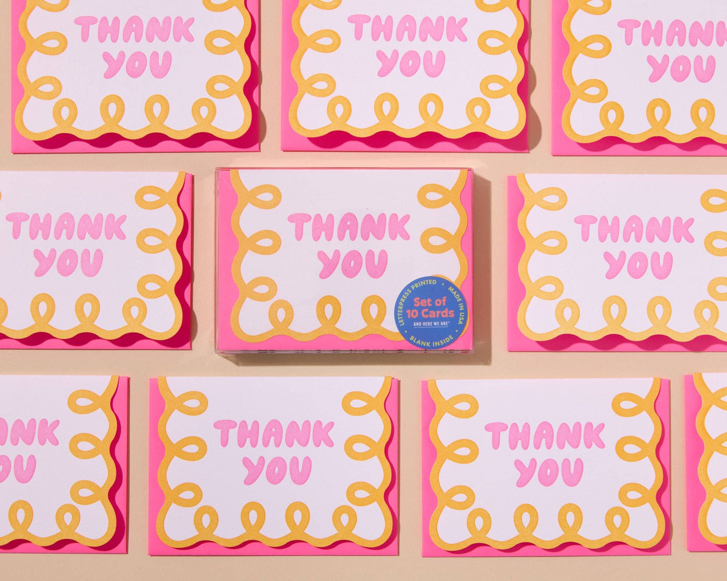 Box Set—Letterpress Scallop Thank You Notecard—Coquette Pink