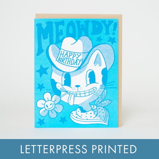 Birthday Meowdy Cat Letterpress Greeting Card by Hello! Lucky