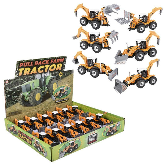 7" Diecast Pull Back Farm Tractor Assortment 12/Disp