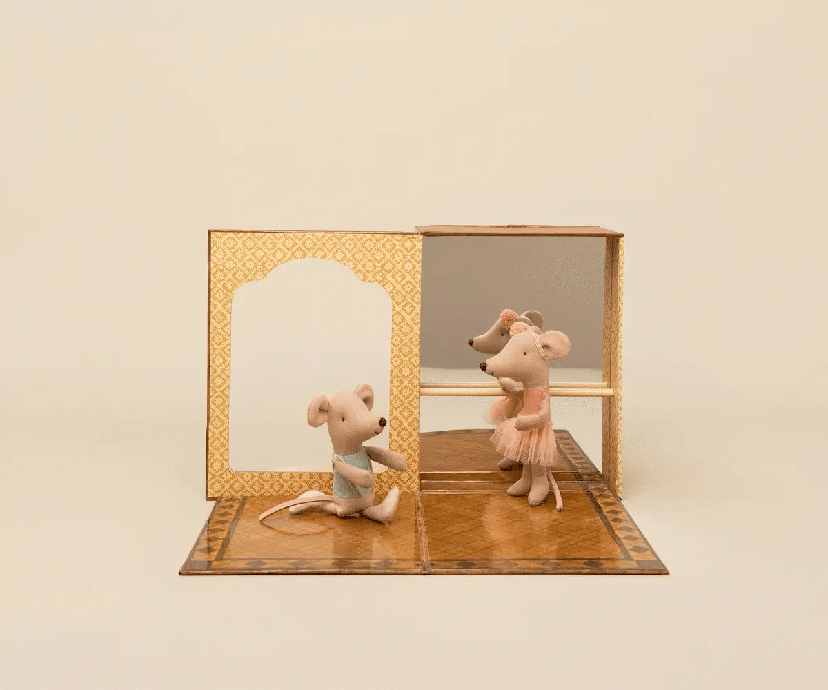 Ballet mice in dance studio, Little sister and brother