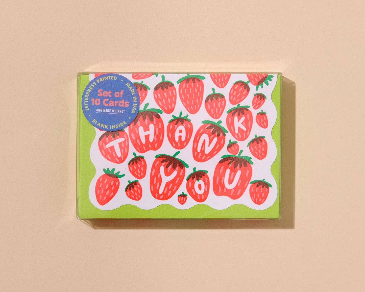 Box Set—Colorful Letterpress Thank You Notecards—Strawberry
