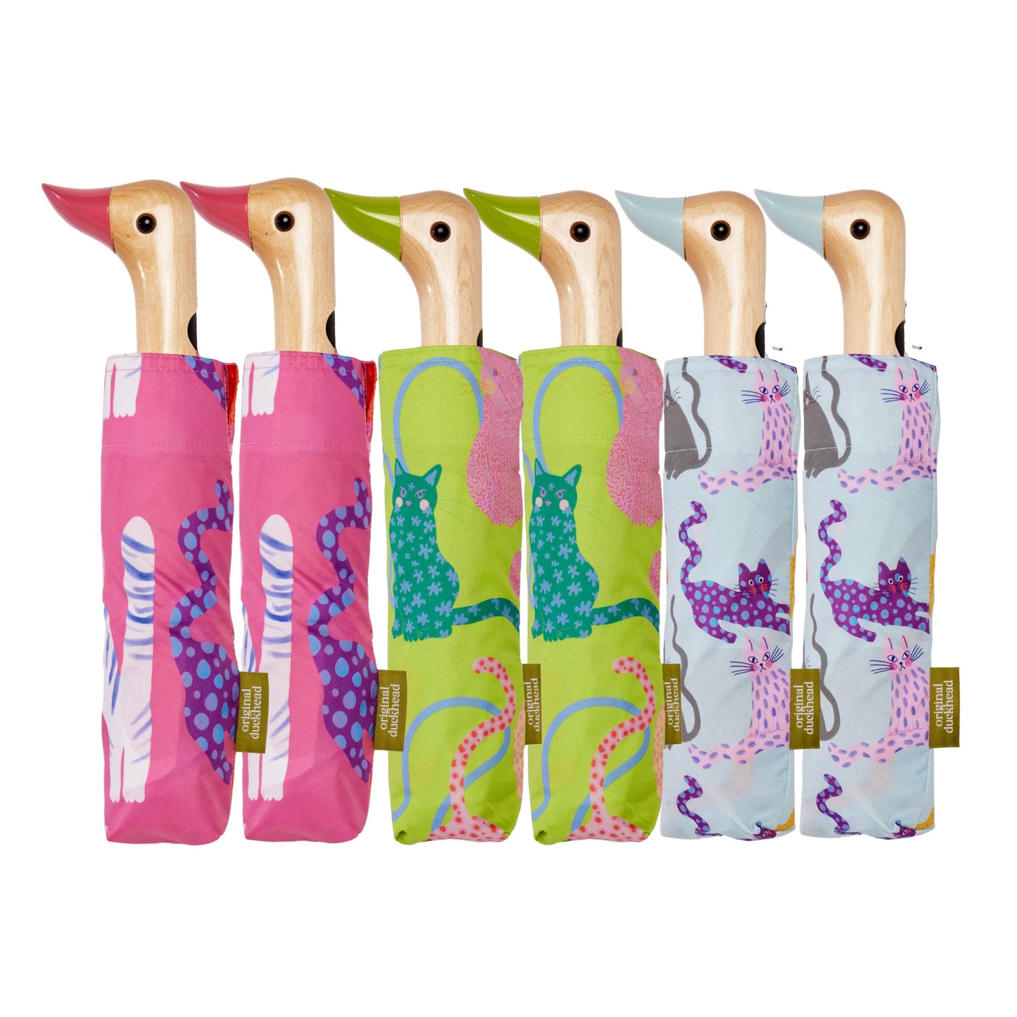 New! Multipack - Fuchsia/Lime/Ice Arty Cats Duck Umbrellas