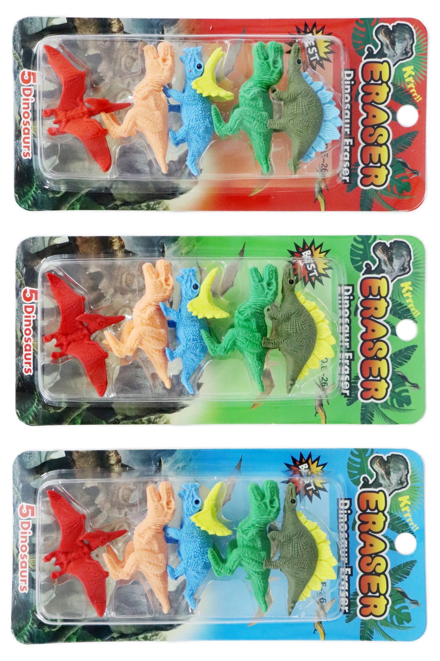 5-Count Mini Dinosaur 3d Eraser - 12 Cards
