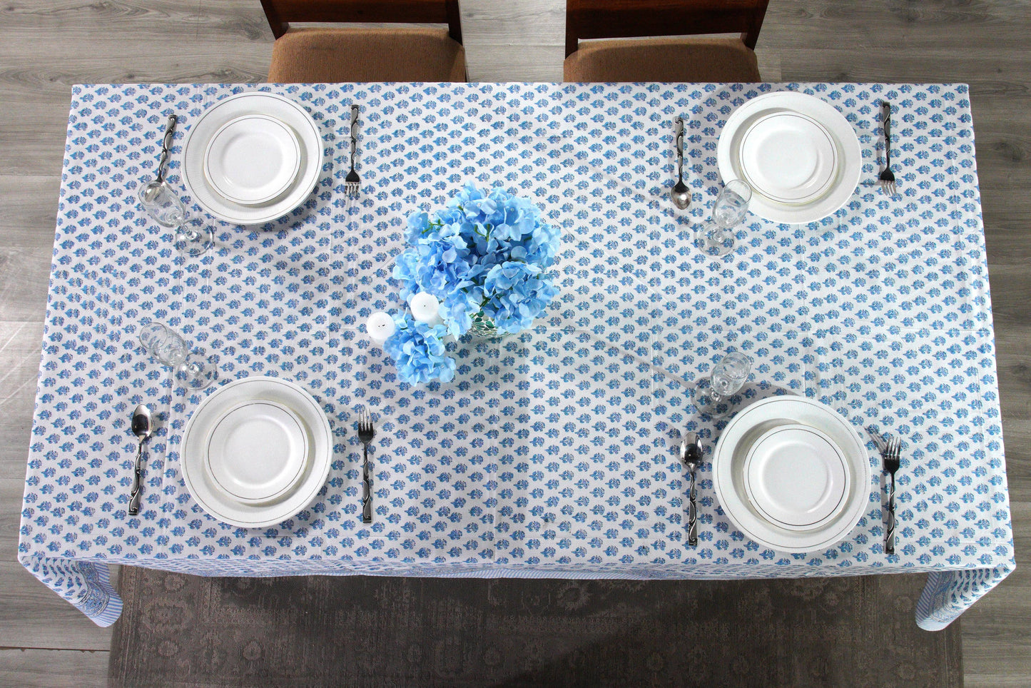 Apatite Blue Hand Block Printed Cotton tablecloth
