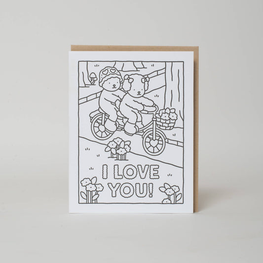 Love You Bike Ride Coloring Greeting Card by Bobbie Goods
