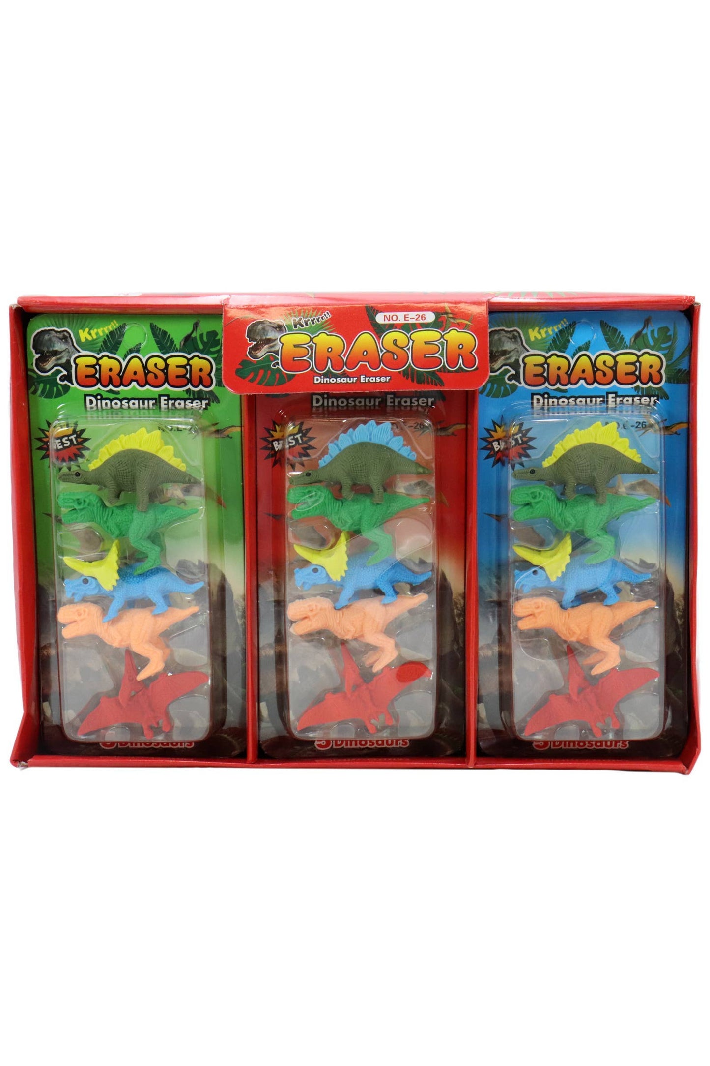 5-Count Mini Dinosaur 3d Eraser - 12 Cards