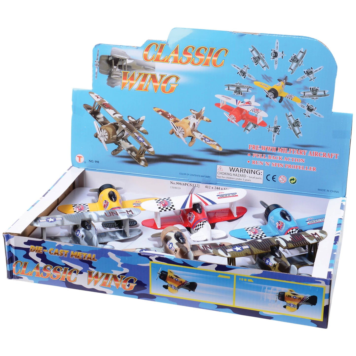 Classic Winged Die Cast Fighting Plane 6 Unit Display