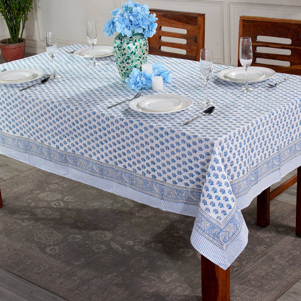 Apatite Blue Hand Block Printed Cotton tablecloth